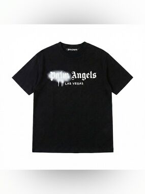 Palm Angels Black Tee with White 'Las Vegas' Logo